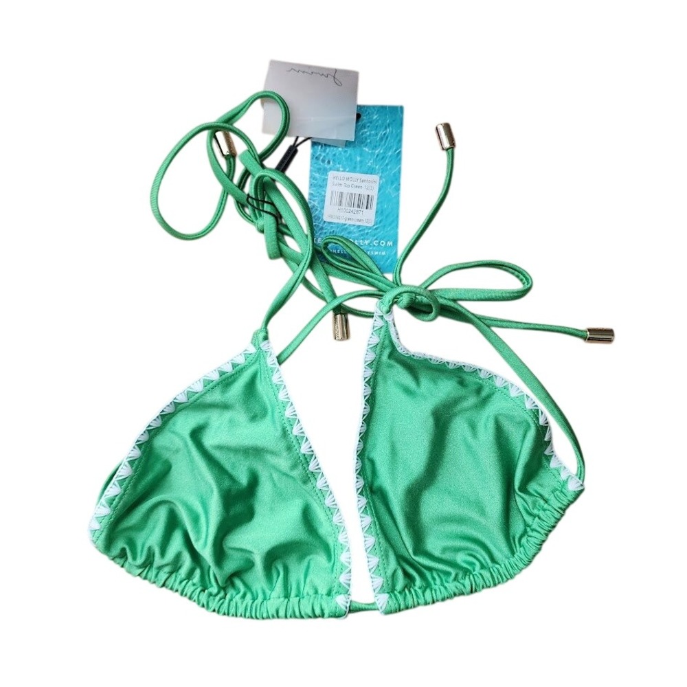 HELLO MOLLY Siesta Key Bikini Top Green White Whip Stitch Triangle Swim Size L
